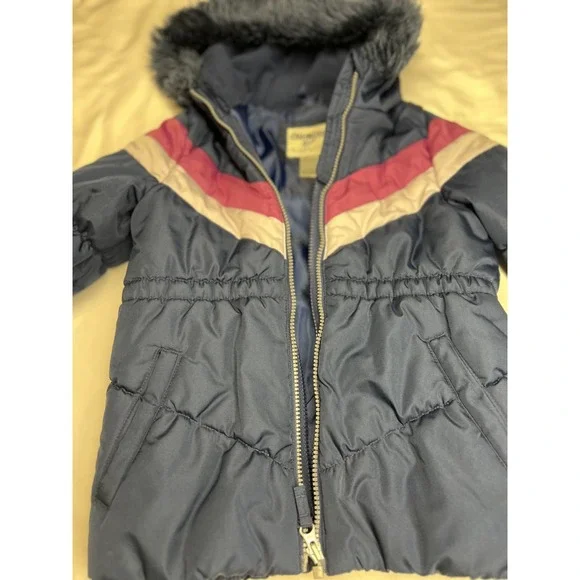 OshKosh B'gosh Winter Jacket Girls Coat Size 5/6 Cute!! Blue Pink Retro Stripes - Picture 3 of 13